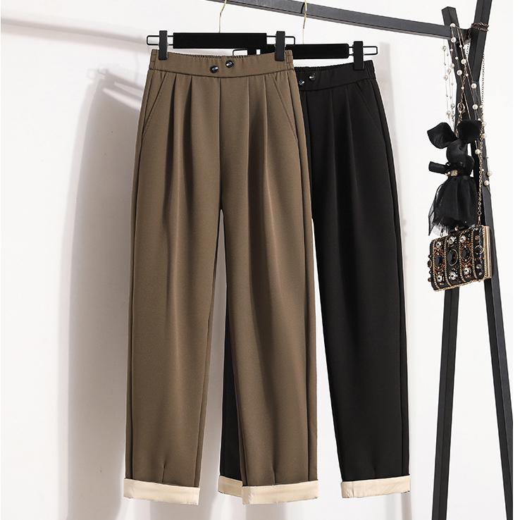 

DIMANAF 2024 Большие размеры Длинные брюки Женские эластичные свободные брюки с высокой талией Винтаж Однотонные свободные повседневные базовые брюки Шаровары Широкие брюки 5XL