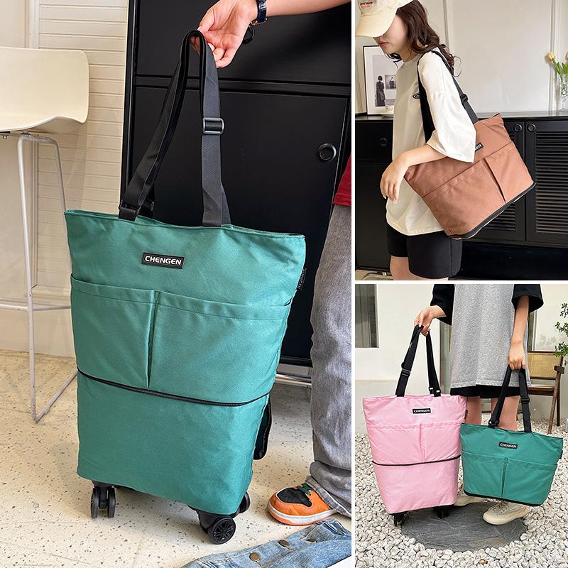 Borsa da viaggio pieghevole portatile di grande capacità con ruote a 360 gradi per la spesa al supermercato Borsa da viaggio a mano per la spesa e i viaggi di generi alimentari