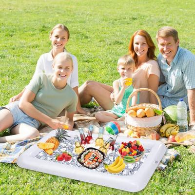 Inflatable Serving Bar Leak-proof PVC Summer Rectangle Square Salad Ice Tray Food Drink Container Buffet Cooler Outdoor Swimming Pool Party Supplies