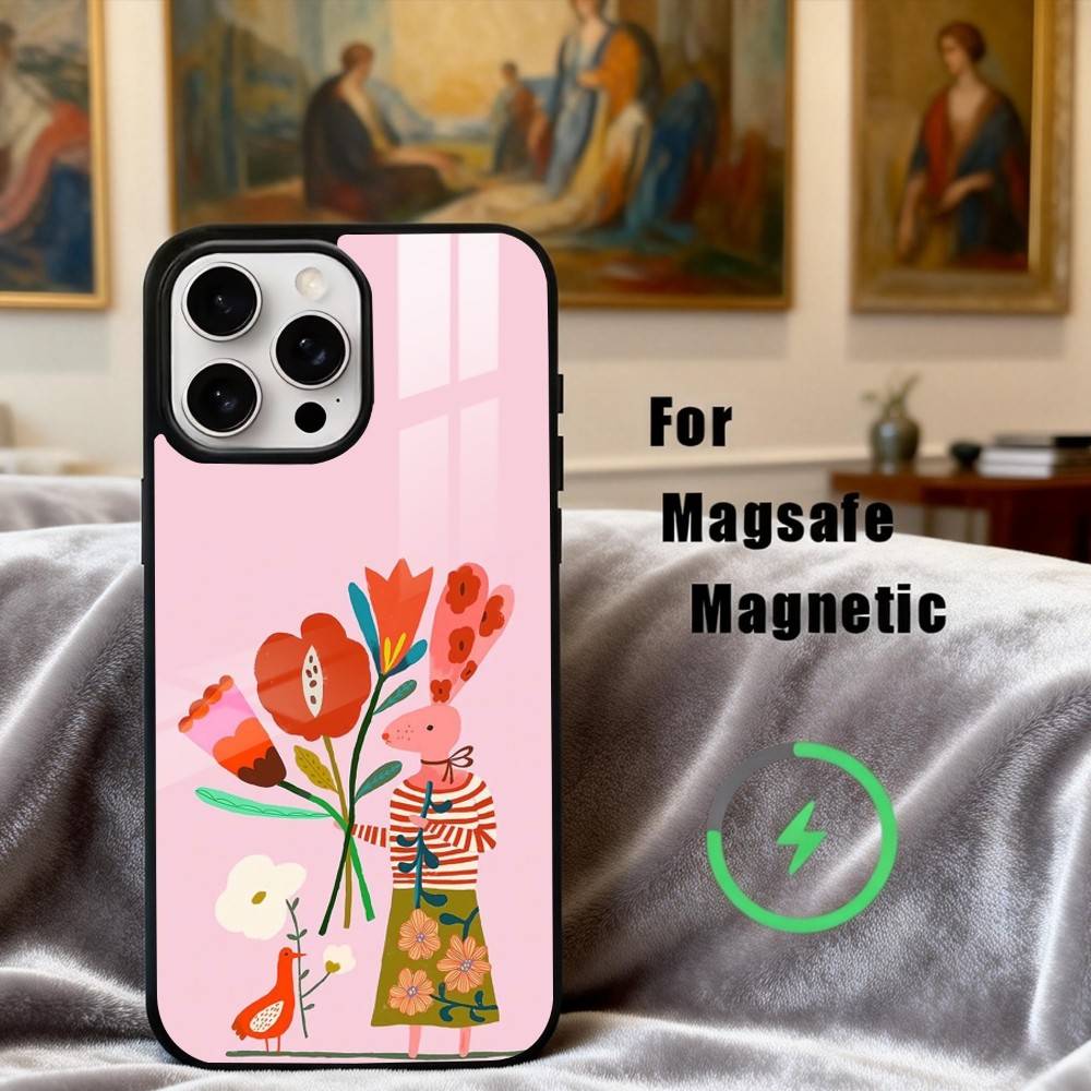 R-rabbit F-flower-R art Phone Case For iPhone17,16,15,14,13,12,11 Plus,Pro Max Magnetic For Magsafe Wireless Charging