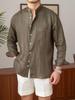 Men's Long-Sleeve Linen Henley Shirt - Casual, Breathable, Versatile for Commuting or Vacation