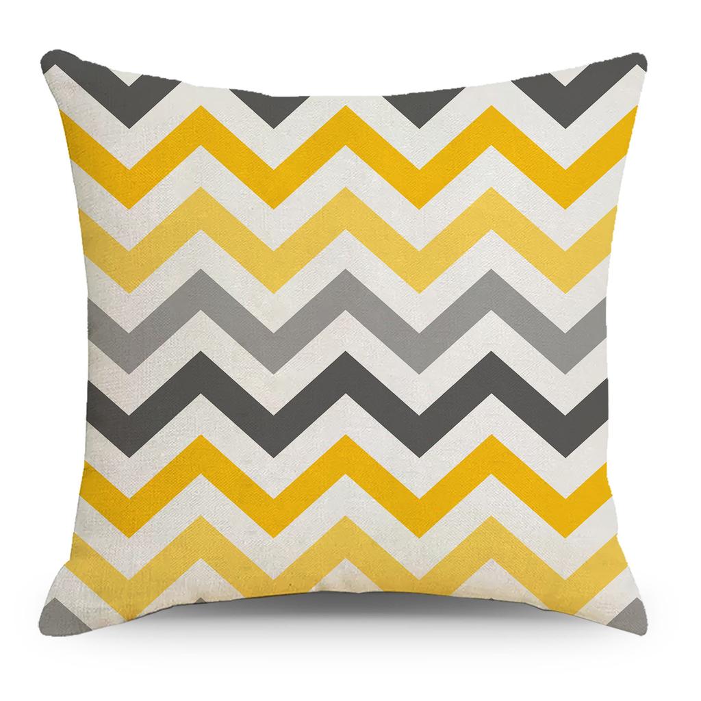 Yellow Geometric Linen Pillow Cover Home Sofa Bedside Cushion Pillow Cover Set Premium Durable Quality Useful Practical