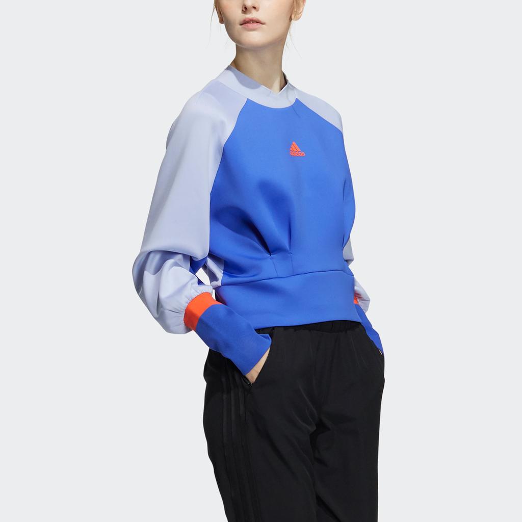 Adidas Wx W Rib Sweatshirt Color Block Short Round Neck Sports Vintage American Women sweatshirt Blue H09676