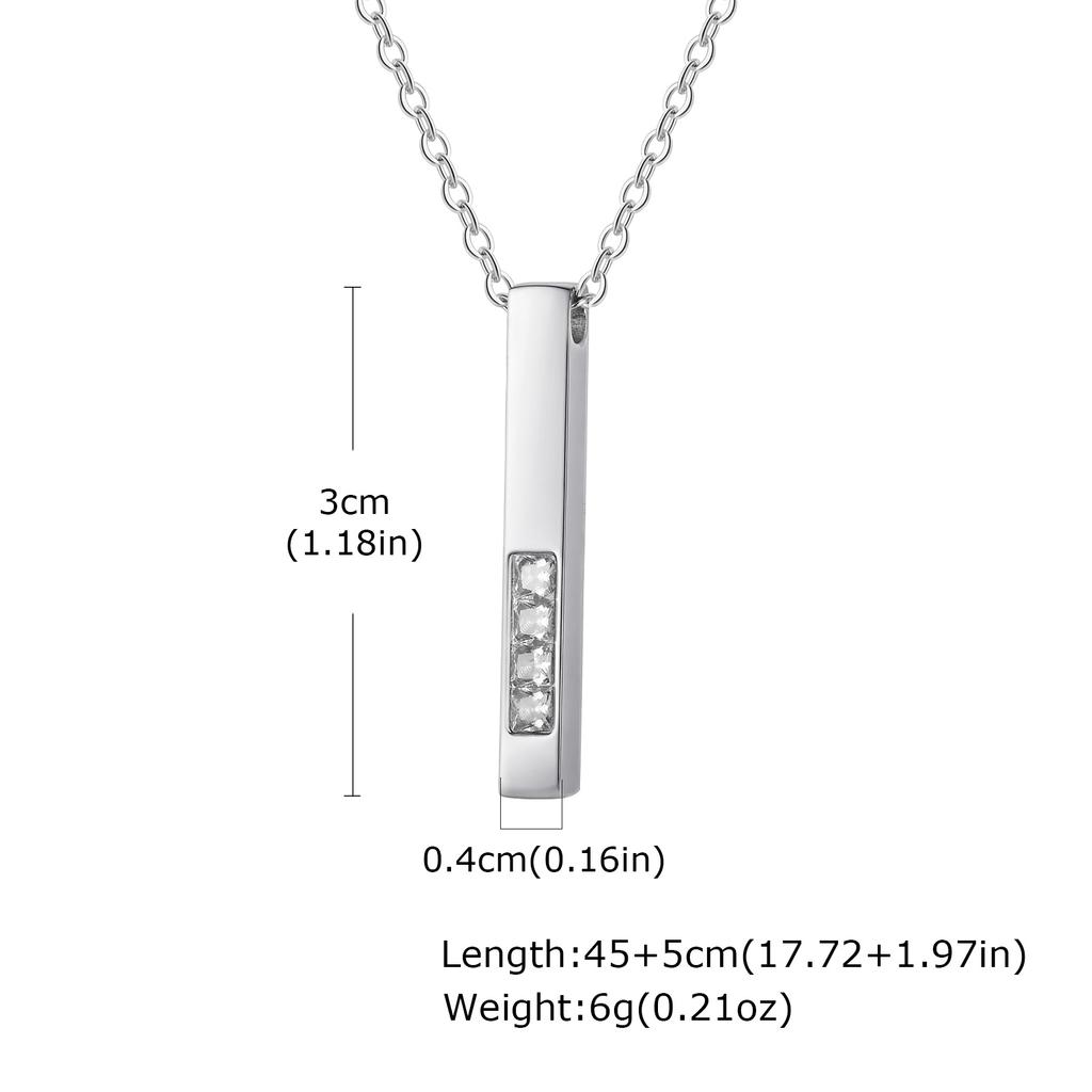 Xiaomi Vnox Stainless Steel Vertical Bar Pendant with White Zircon Necklaces for Men, Adjustable O-chain Metal Slim Dog Tag Jewelry New