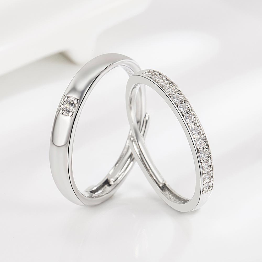 

2pcs 925 Sterling Silver Couple Rings Zircom For Women Man Exquisite Student Girlfriend Silver Jewelry Accessories Wedding resizable
