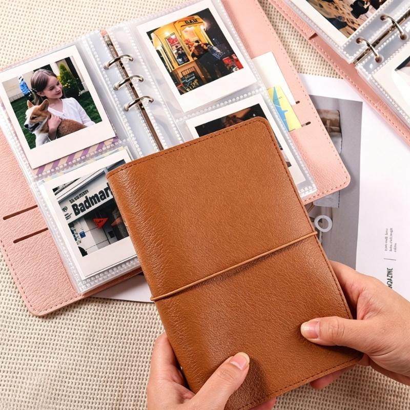 Modernes quadratisches Fotoalbum aus echtem Leder mit transparenten Schutzhüllen 100 Fächer Kapazität Scrapbook