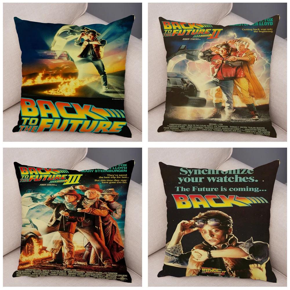 Cartoon Klassiker Film Kissenbezug Deko Zurück in die Zukunft Kissenbezug Superweicher Plüsch Kissenbezug für Sofa Zuhause Auto 45x45cm