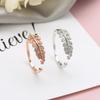 Korean-Style Minimalist Adjustable Leaf Ring with Small Diamonds - Artistic & Sweet Olive Branch Design for Women