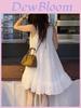Elegant White Sleeveless Dress With Ruffle Collar For Summer Casual Wear