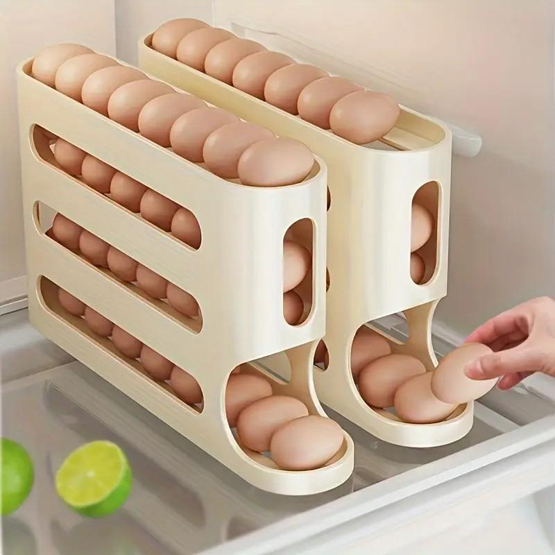 4 Tiers Fridge Egg Rack Automatic Rolling Egg Holder Storage Box Container Kitchen Refrigerator Egg Dispenser Fridge Organizer