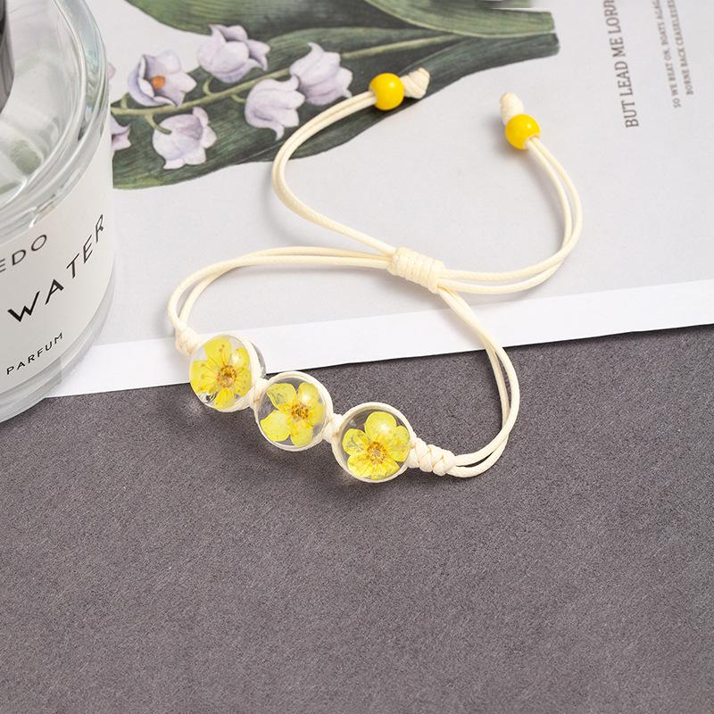 Fresh And Sweet Peach Blossom Bracelet Handmade Woven Girlfriend Dried Flower Bracelet Street Stall Girl Glass Dried Flower Bracelet