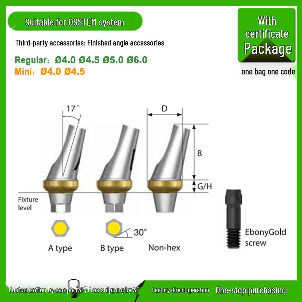 Kompatibler Titan-Basisaufbau für OSSTEM-Implantate: Abgewinkelte Einzelkronen-Restauration
