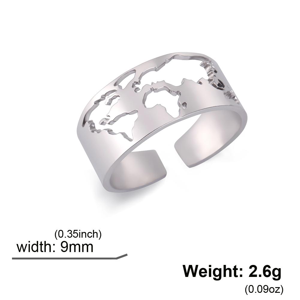

Teamer Globle World Map Open Rings for Women Men Stainless Steel Hollow Adjustable Gold Color Finger Ring Traveler Jewelry Gifts resizable