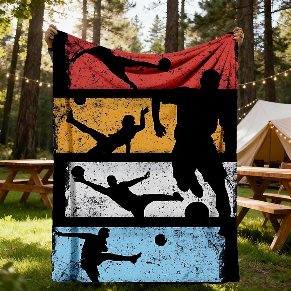 1pc Soccer Players Outdoor Blanket Lightweight Flannel, Soft & Warm, All-Season Use for Sofa, Outdoor, Camping, Living Room, Office088