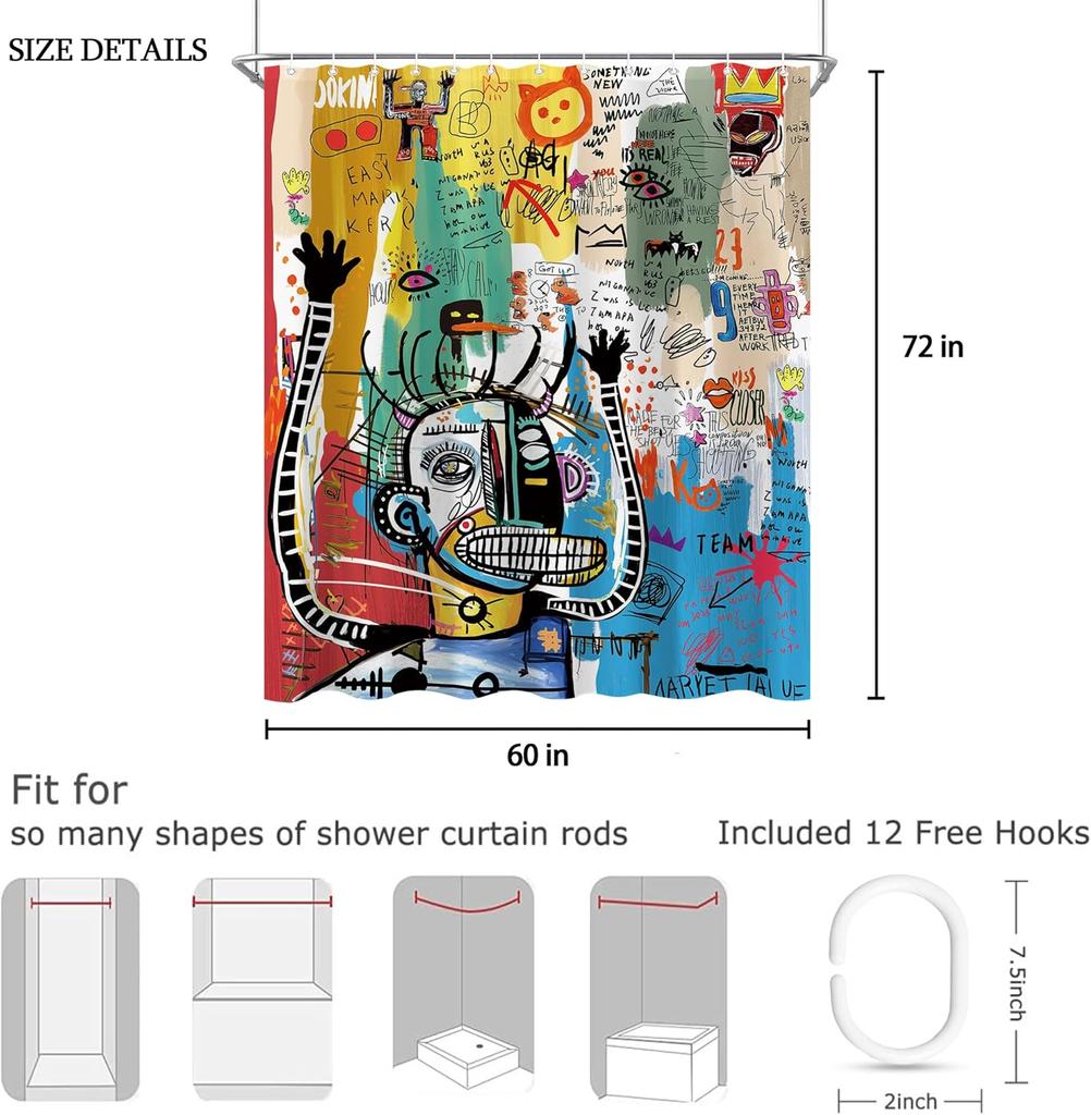 Moderní abstraktní sprchové závěsy pro koupelnu Barevné graffiti umění Sprchový závěs Vtipné Cool Muži Dospívající Chlapci Polyester Vana