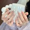 Cat Eye Nude High-End White-Brightening Nail Stickers - Handmade Spring/Summer Manicure for Weddings 2026
