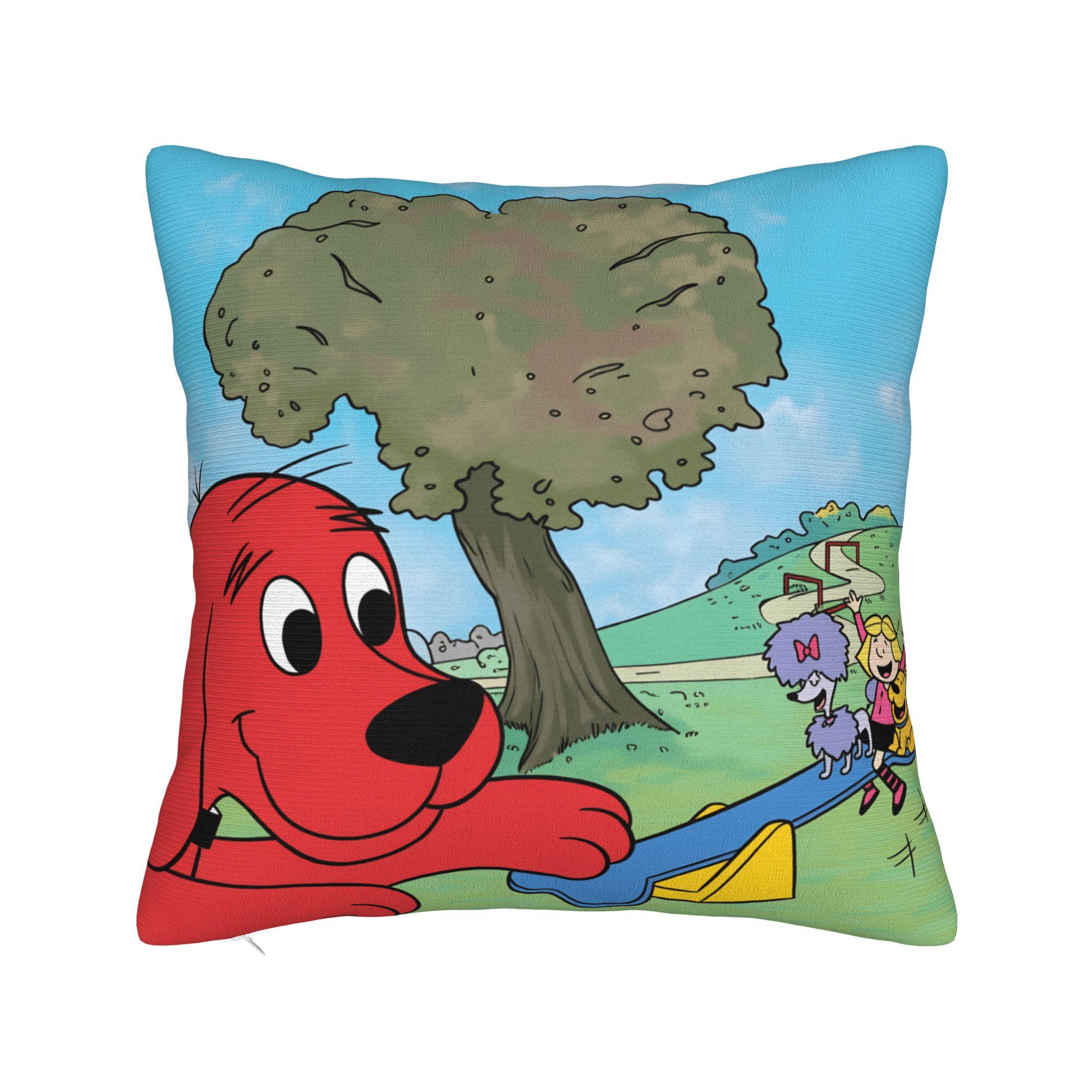 

C-Clifford the Big Red Dog Pillow Case Soft Pillow Cover Vintage Cushion Cover For Sofa Car Home Decor 12x12Inch