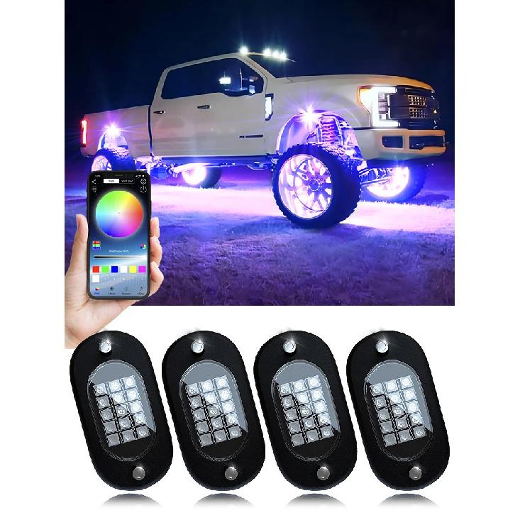 

Honalia RGB LED Rock Lights APP Control Music Neon Car Underglow Chassis Light for Offroad Truck SUV 4x4 ATV Boat 4 pods