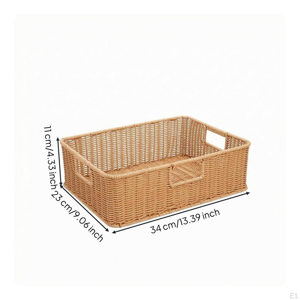 ImitationRattan Basket Builtin Handles Rectangular Storage Tight Weave 340230110mm