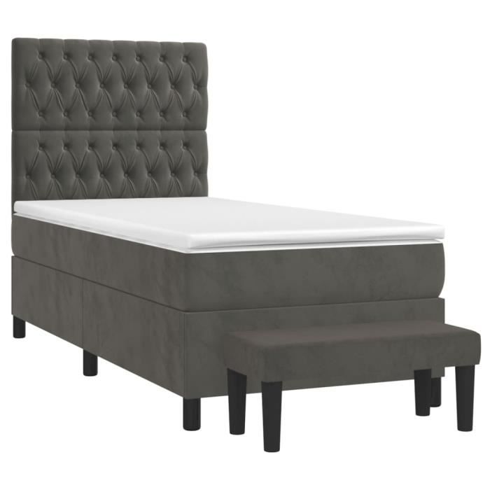 3137990 vidaXL Lit à sommier tapissier et matelas Gris foncé 80x200 cm Velours