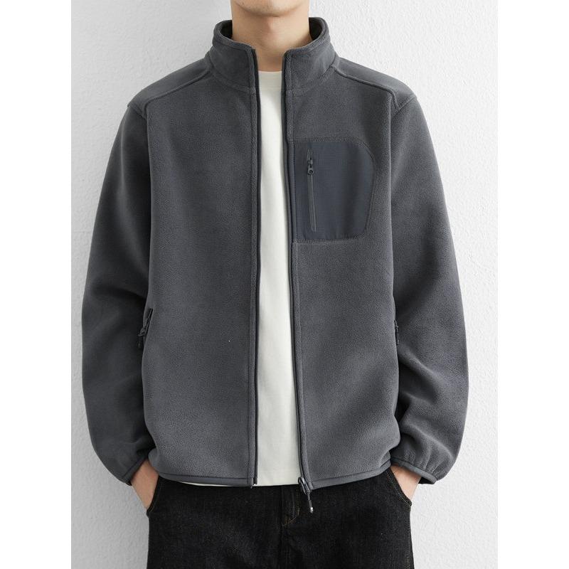 Fleece stand-up collar jacket men's season double-sided fleece thermal liner men's sports cardigan sweater on clothes