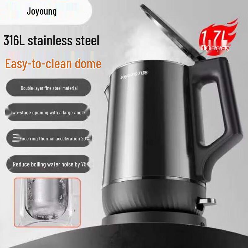Joyoung 1.7L 316L Stainless Steel Electric Kettle CN plug (adapter included)
