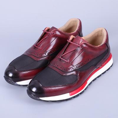 Design de Marque Baskets pour Homme Cuir Véritable et Patchwork en Tissu Lacets Marron Brogue Oxford Chaussures de Ville Décontractées pour Homme