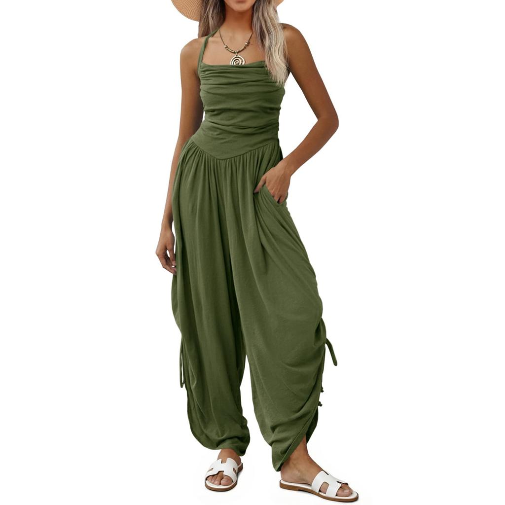 Damen Farbiger Lässiger Modischer Jumpsuit mit Taschen