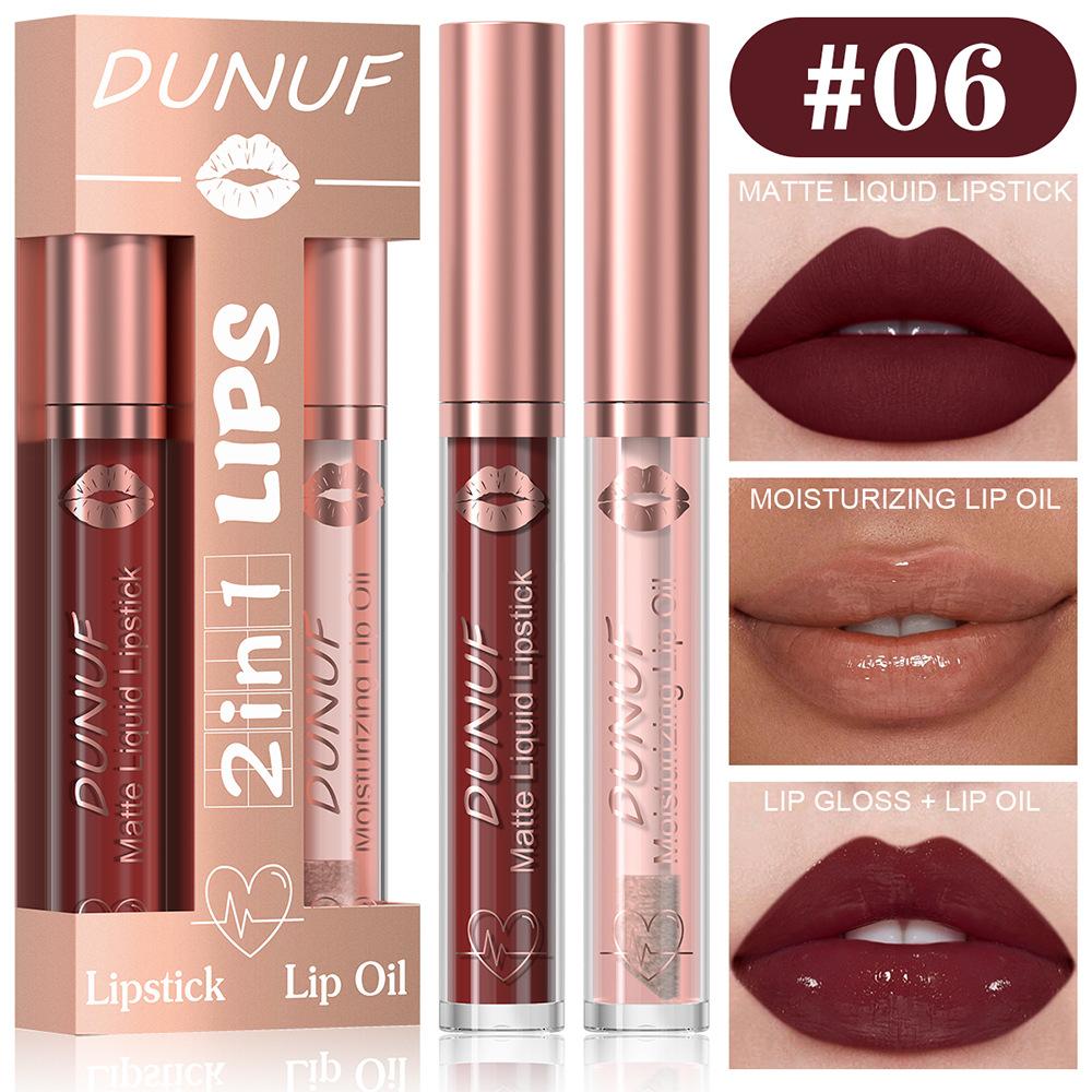 2 in 1 Lip Gloss Set Lip Oil Make-up for Women Waterproof Long Lasting Cosmetics Korean Makeup Sexy Red Matte Lipstick Lip Tint