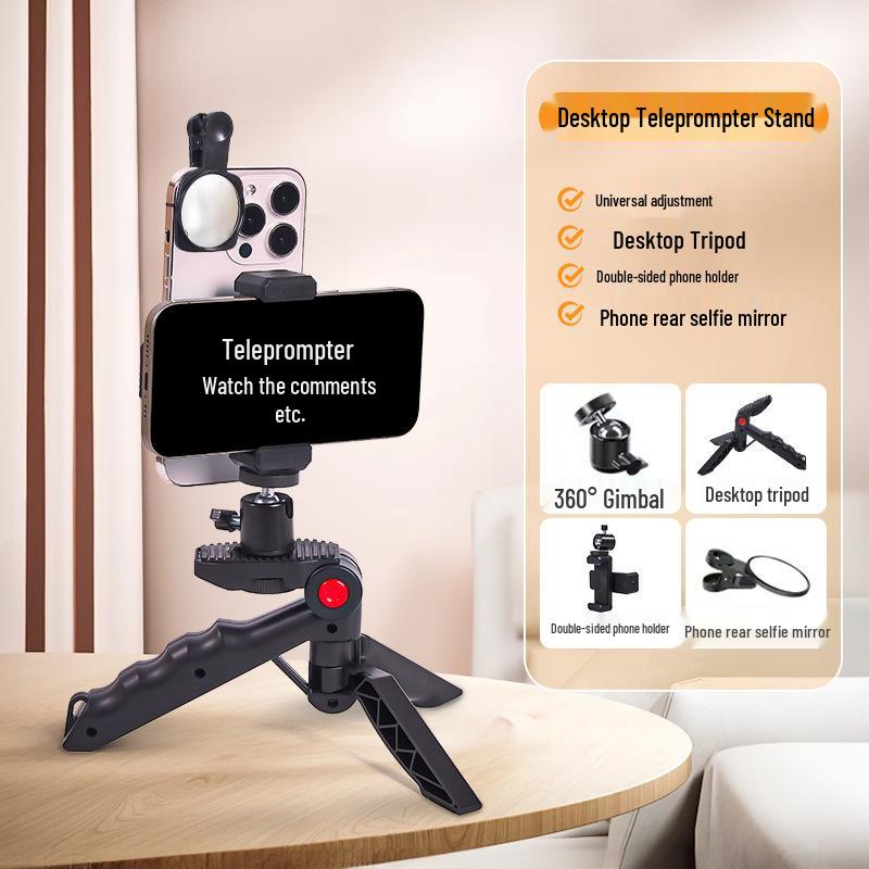 Oboustranný ruční a stolní stojan pro teleprompter pro telefony - Multifunkční s podporou duální kamery a zobrazením titulků