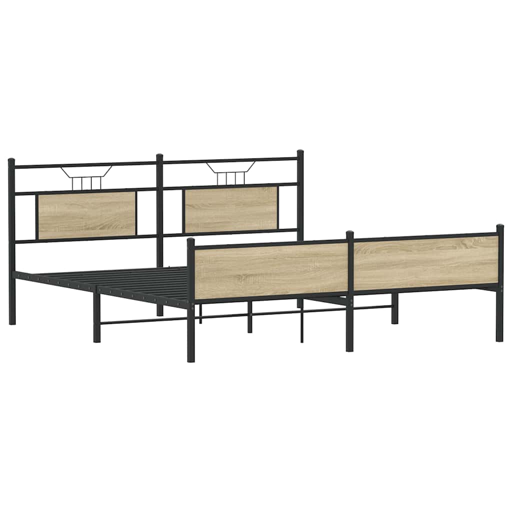 Metal Bed Frame without Mattress Sonoma Oak Finish 72 x 84 in (183 x 213 cm)