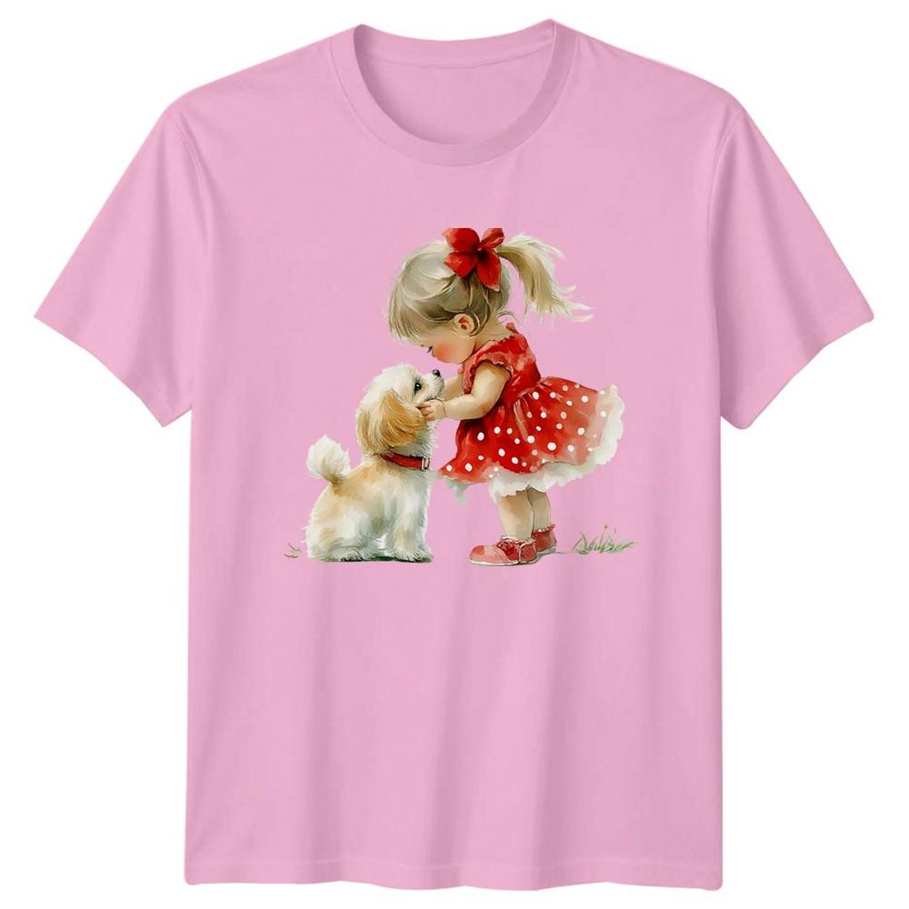 Girl And Dog Pet Friendship Childrens Animals Unisexs Unisexs Graphic Tee Unisex