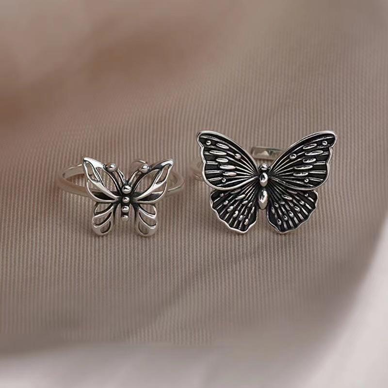 2 Teile/satz Vintage Ausschnitt Schmetterling Ring für Frauen Koreanische Silber Ring set Zubehör Schmuck