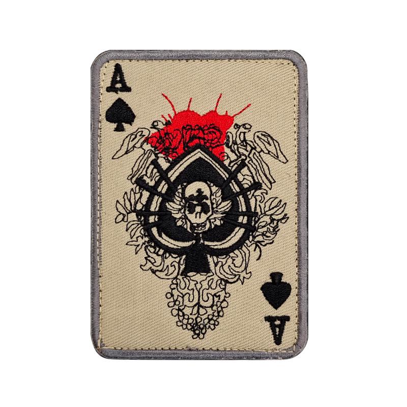 Eso pikové Poker Lebka Vyšívaná nášivka - Morální odznak na suchý zip na batoh