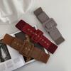 Mode Wildleder Frauen Gürtel Dünnen Elastischen Breiten Gürtel Quadratische Schnalle Bund Weibliche Damen Kleid Mantel Dekoration Straps Kummerbund