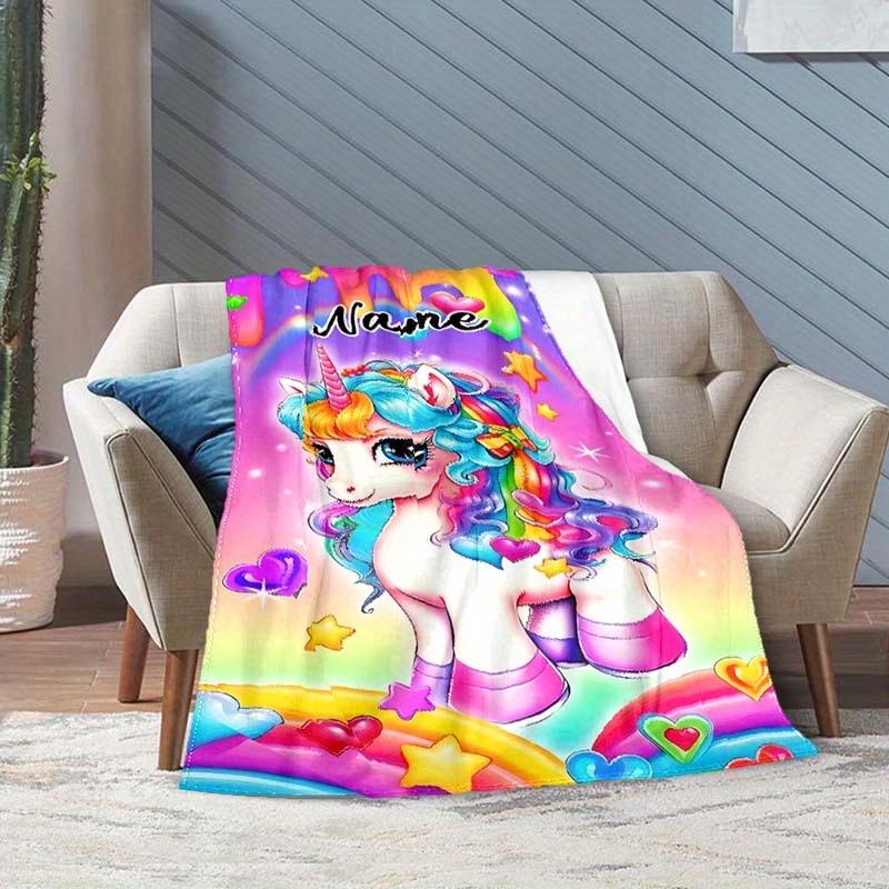 Unicorn Beautiful Fur Customize Your Name Outdoor Blanket Suitable For All Seasons Comfortable And Warm Soft Blanket Suitable For Travel Gifts For
