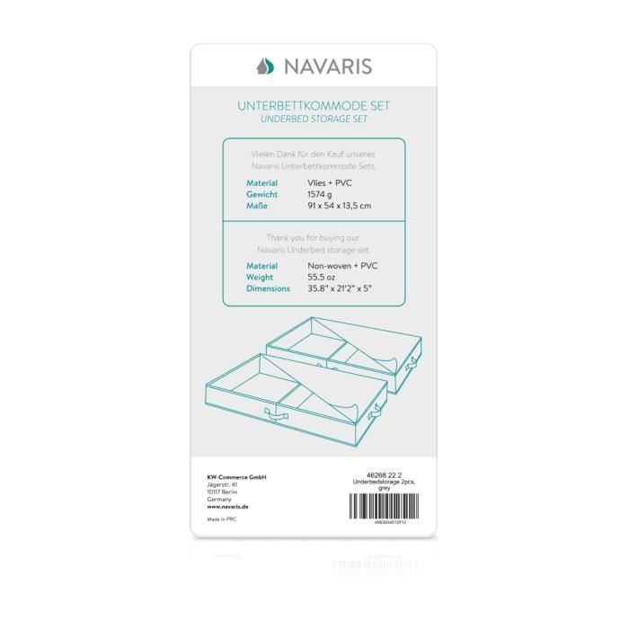 Sac de rangement sous lit - Navaris - Lot de 2 - 91 x 54 x 13,5 cm - 66 L - Polyester non-tissé