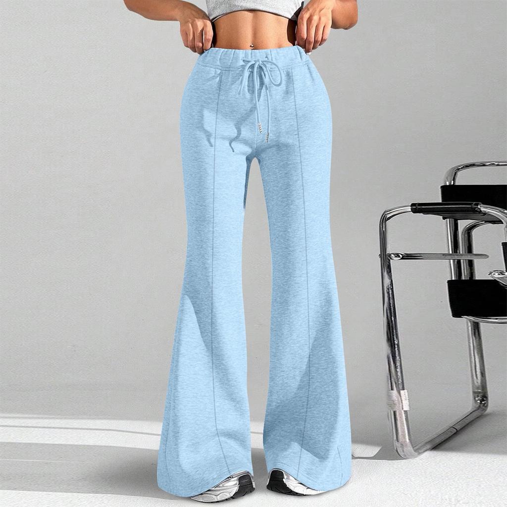 Dámské módní volné kalhoty cargo s pevnou barvou a stahovací šňůrkou v pase, ležérní zvony