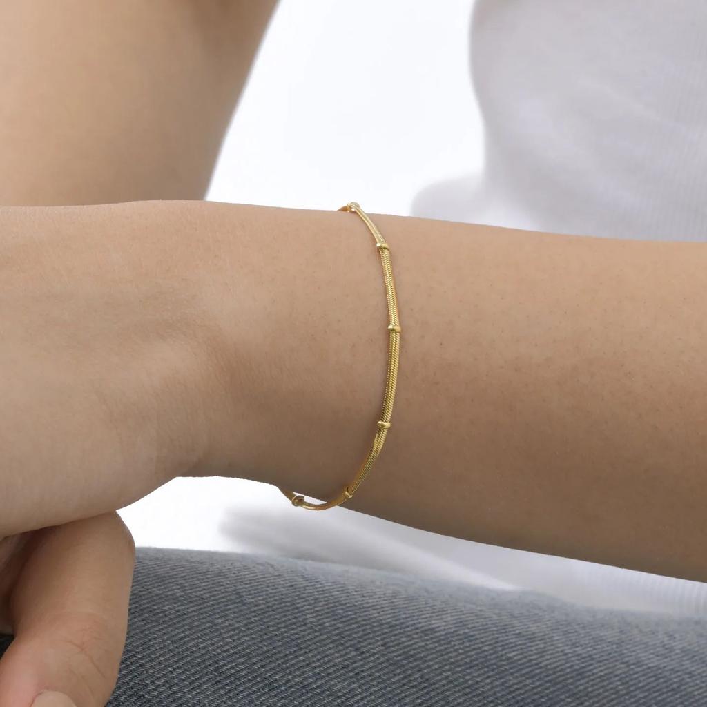 Minimalist Bead Bracelet for Women,Flat Snake Chain Stainless Steel Bracelets,Trendy Waterproof Jewelry Gift