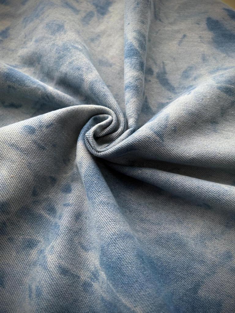 Unevenly Dyed Denim Cotton Unevenly Denim Handmade Fabric, Thin, Fabric, Scraps, Dyed, Bleached, Fabric, Crafts, Remake, (Middle Sky, 2m)