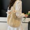 Solid Color Women Knitting Shoulder Bag Hollow Large Capacity Crochet Tote Bag Sundries Storage Bag Shopping Bag Woven Handbag