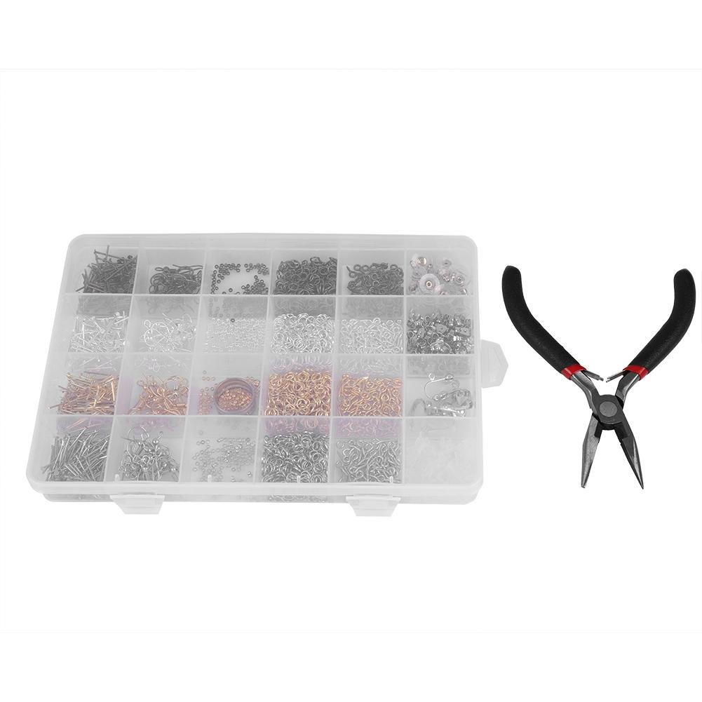 24 Grid Mixed Steel Jump Rings Earring Hooks DIY Jewelry Findings Set Kit Accessories