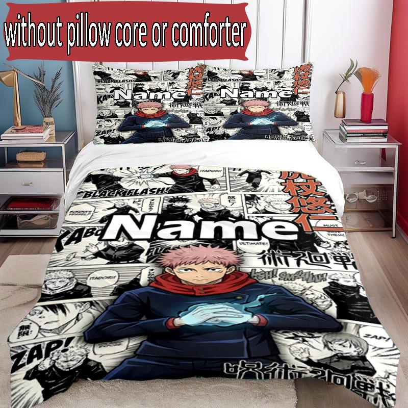 3-teiliges Bettbezug-Set (1 * Bettbezug + 2 * Kissenbezug, ohne Kern), Benutzerdefiniertes Namens-Jujutsu Kaisen-Muster Bettwäsche-Set, Heim-Schlafzimmer-Dekor Geschenk