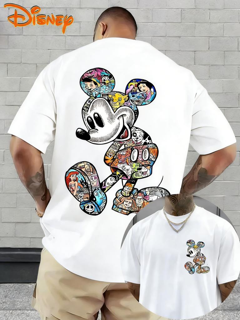 Disney Summer Tshirt Mens and Womens Cartoon Printed Oversized Parent Child Top Fashion Casual Cotton Home Sports Street