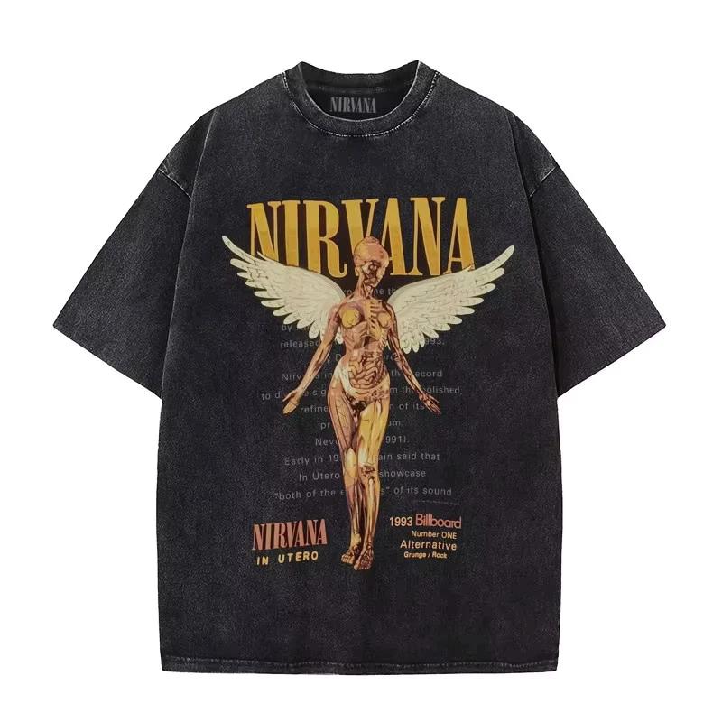 Nirvana vīriešu mazgātas T-krekli unisex Apaļa