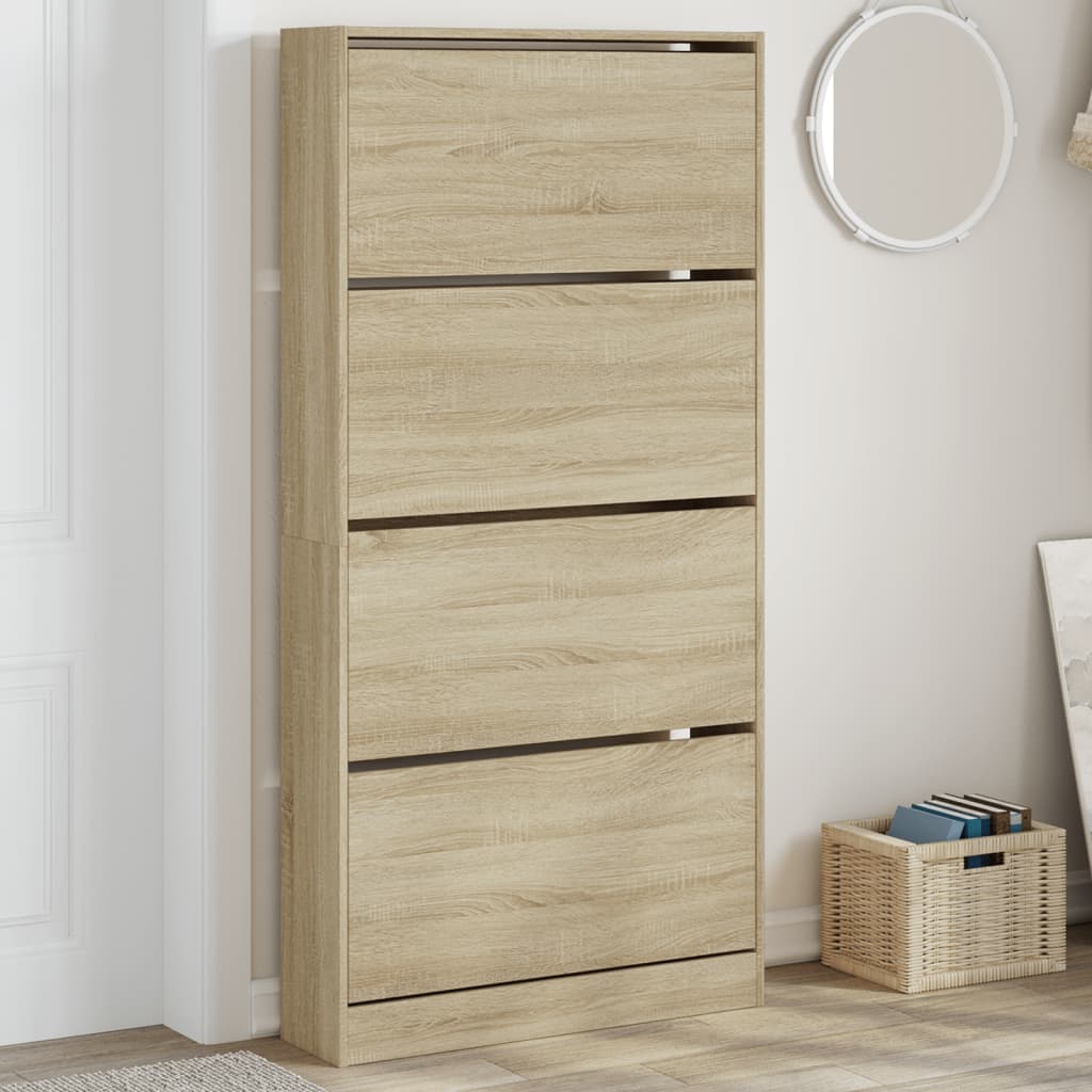 Shoe Cabinet with 4 Doors Sonoma Oak Finish 80 x 21 x 163.5 cm