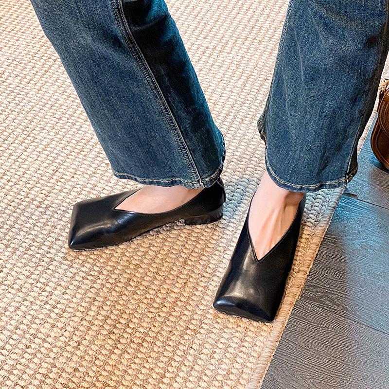 Black Soft Leather Square Toe Low-Cut Women’s Shoes - 2025 Stylish Niche Designer, Available in Large Sizes