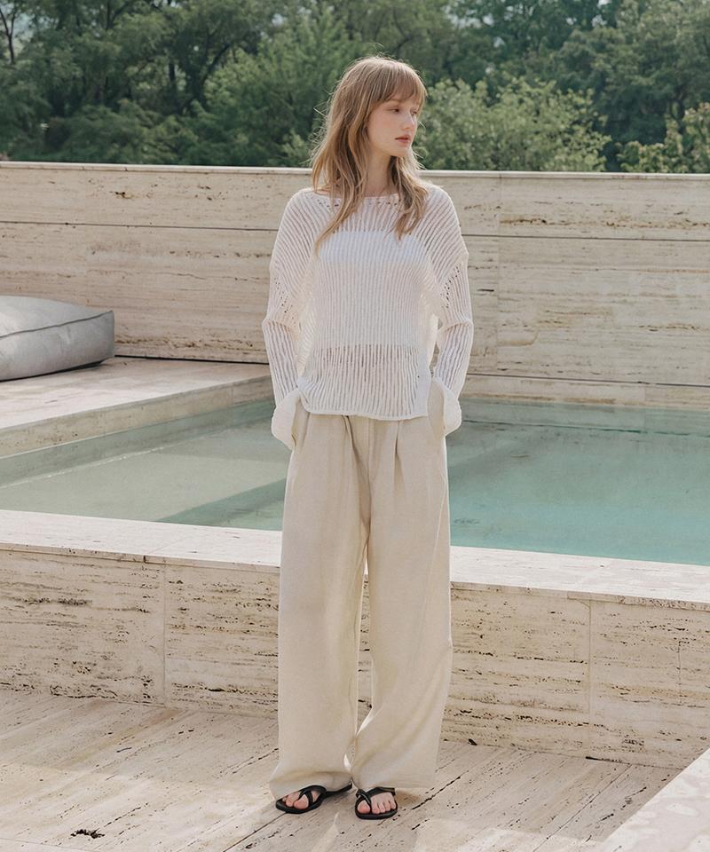 LEFTSEOUL Asymmetrical Slit Summer Knit [Ivory]