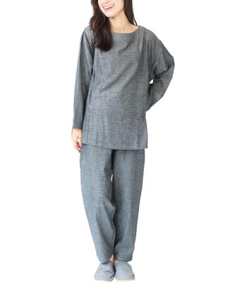 ON NISHIKI Long Sleeve Cotton Double Made with Premium Combed Pullover Top and Pants Loungewear Size Women's Pajamas, 100% Gauze, Yarn, Skin-Friendly,