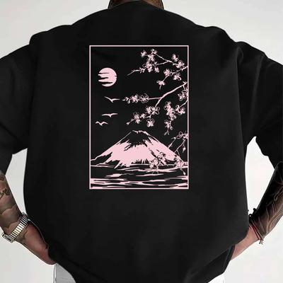 Unisex Fuji Mountain Print Tshirts Summer Vintage Casual Fashion High Street Oversize Tops Crew Neck Short Sleeve Cotton Tees